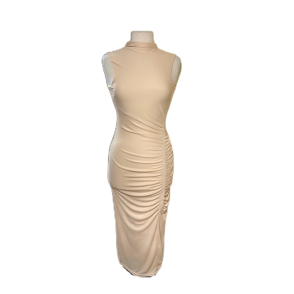 Zara Womens Maxi Bodycon Dress Feminine Ruched Long Sleeve Mock Neck Size XS